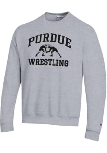 Champion Purdue Boilermakers Mens Grey Wrestling Powerblend Long Sleeve Crew Sweatshirt