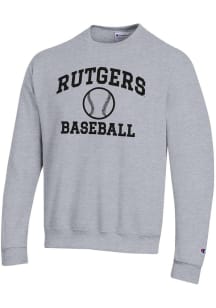 Champion Rutgers Scarlet Knights Mens Grey Baseball Powerblend Long Sleeve Crew Sweatshirt