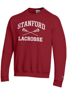 Champion Stanford Cardinal Mens Cardinal Lacrosse Powerblend Long Sleeve Crew Sweatshirt