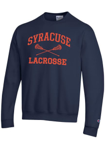 Champion Syracuse Orange Mens Navy Blue Lacrosse Powerblend Long Sleeve Crew Sweatshirt