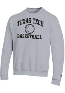 Champion Texas Tech Red Raiders Mens Grey Basketball Powerblend Long Sleeve Crew Sweatshirt