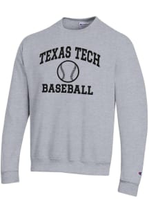 Champion Texas Tech Red Raiders Mens Grey Baseball Powerblend Long Sleeve Crew Sweatshirt