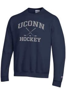 Champion UConn Huskies Mens Navy Blue Hockey Powerblend Long Sleeve Crew Sweatshirt