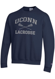 Champion UConn Huskies Mens Navy Blue Lacrosse Powerblend Long Sleeve Crew Sweatshirt