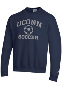 Champion UConn Huskies Mens Navy Blue Soccer Powerblend Long Sleeve Crew Sweatshirt