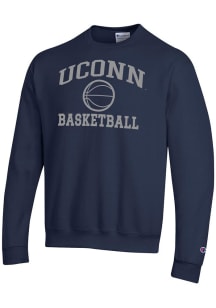 Champion UConn Huskies Mens Navy Blue Basketball Powerblend Long Sleeve Crew Sweatshirt