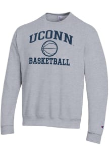 Champion UConn Huskies Mens Grey Basketball Powerblend Long Sleeve Crew Sweatshirt