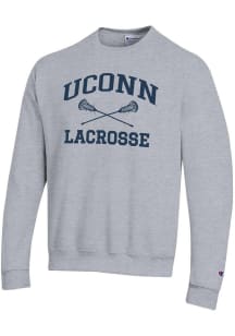 Champion UConn Huskies Mens Grey Heather Lacrosse Powerblend Long Sleeve Crew Sweatshirt
