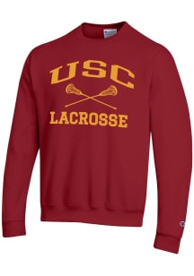 Champion USC Trojans Mens Cardinal Lacrosse Powerblend Long Sleeve Crew Sweatshirt