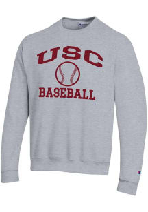 Champion USC Trojans Mens Grey Baseball Powerblend Long Sleeve Crew Sweatshirt