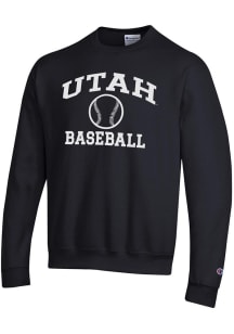Champion Utah Utes Mens Black Baseball Powerblend Long Sleeve Crew Sweatshirt