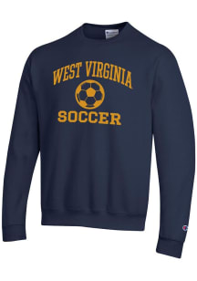 Champion West Virginia Mountaineers Mens Navy Blue Soccer Powerblend Long Sleeve Crew Sweatshirt