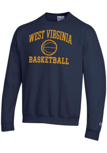 Champion West Virginia Mountaineers Mens Navy Blue Basketball Powerblend Long Sleeve Crew Sweatshi..