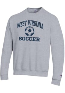 Champion West Virginia Mountaineers Mens Grey Soccer Powerblend Long Sleeve Crew Sweatshirt