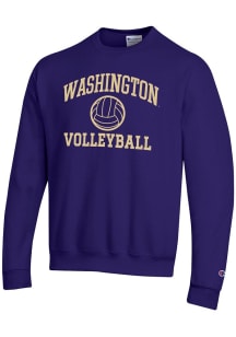 Champion Washington Huskies Mens Purple Volleyball Powerblend Long Sleeve Crew Sweatshirt
