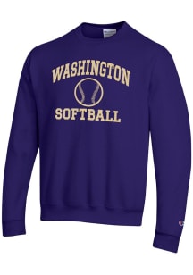 Champion Washington Huskies Mens Purple Softball Powerblend Long Sleeve Crew Sweatshirt