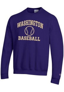 Champion Washington Huskies Mens Purple Baseball Powerblend Long Sleeve Crew Sweatshirt