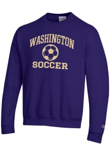 Champion Washington Huskies Mens Purple Soccer Powerblend Long Sleeve Crew Sweatshirt