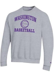 Champion Washington Huskies Mens Grey Basketball Powerblend Long Sleeve Crew Sweatshirt