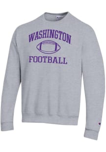 Champion Washington Huskies Mens Grey Football Football Powerblend Long Sleeve Crew Sweatshirt