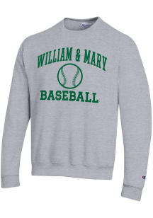 Champion William & Mary Tribe Mens Grey Baseball Powerblend Long Sleeve Crew Sweatshirt