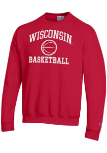 Champion Wisconsin Badgers Mens Red Basketball Powerblend Long Sleeve Crew Sweatshirt