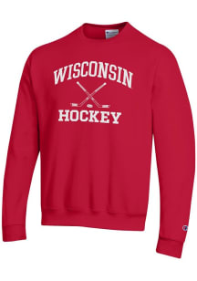 Champion Wisconsin Badgers Mens Red Hockey Powerblend Long Sleeve Crew Sweatshirt