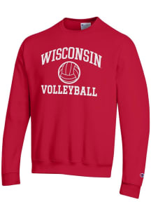 Champion Wisconsin Badgers Mens Red Volleyball Powerblend Long Sleeve Crew Sweatshirt