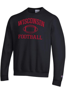 Champion Wisconsin Badgers Mens Black Football Football Powerblend Long Sleeve Crew Sweatshirt