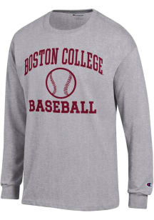 Champion Boston College Eagles Grey Baseball Jersey Long Sleeve T Shirt