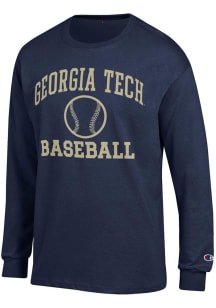 Champion GA Tech Yellow Jackets Navy Blue Baseball Jersey Long Sleeve T Shirt