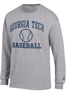 Champion GA Tech Yellow Jackets Grey Baseball Jersey Long Sleeve T Shirt
