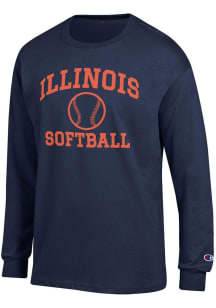 Champion Illinois Fighting Illini Navy Blue Softball Jersey Long Sleeve T Shirt