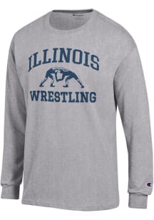 Champion Illinois Fighting Illini Grey Wrestling Jersey Long Sleeve T Shirt