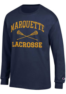 Champion Marquette Golden Eagles Navy Blue Lacrosse Jersey Long Sleeve T Shirt