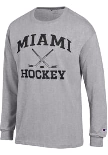 Champion Miami RedHawks Grey Hockey Jersey Long Sleeve T Shirt