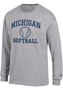 Champion Michigan Wolverines Grey Softball Jersey Long Sleeve T Shirt