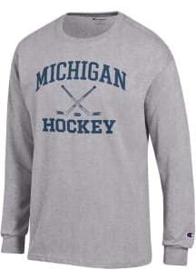 Champion Michigan Wolverines Grey Hockey Jersey Long Sleeve T Shirt