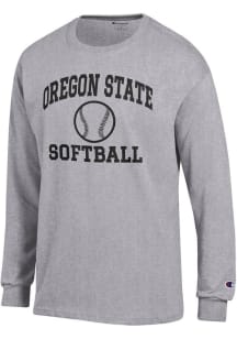 Champion Oregon State Beavers Grey Softball Jersey Long Sleeve T Shirt