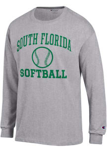 Champion South Florida Bulls Grey Softball Jersey Long Sleeve T Shirt