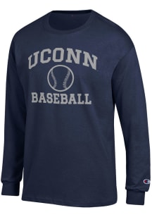 Champion UConn Huskies Navy Blue Baseball Jersey Long Sleeve T Shirt