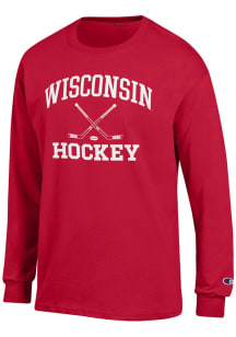 Champion Wisconsin Badgers Red Hockey Jersey Long Sleeve T Shirt
