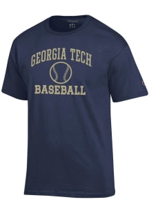 Champion GA Tech Yellow Jackets Navy Blue Baseball Jersey Short Sleeve T Shirt