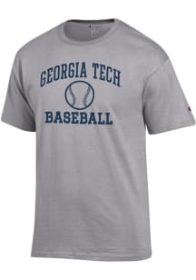 Champion GA Tech Yellow Jackets Grey Baseball Jersey Short Sleeve T Shirt