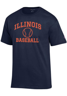 Champion Illinois Fighting Illini Navy Blue Baseball Jersey Short Sleeve T Shirt
