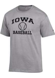 Champion Iowa Hawkeyes Grey Baseball Jersey Short Sleeve T Shirt