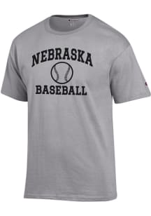 Champion Nebraska Cornhuskers Grey Baseball Jersey Short Sleeve T Shirt