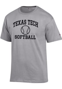 Champion Texas Tech Red Raiders Grey Softball Jersey Short Sleeve T Shirt