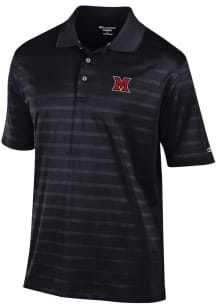 Champion Miami RedHawks Mens Black Textured Solid Short Sleeve Polo