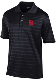Champion Rutgers Scarlet Knights Mens Black Textured Solid Short Sleeve Polo
